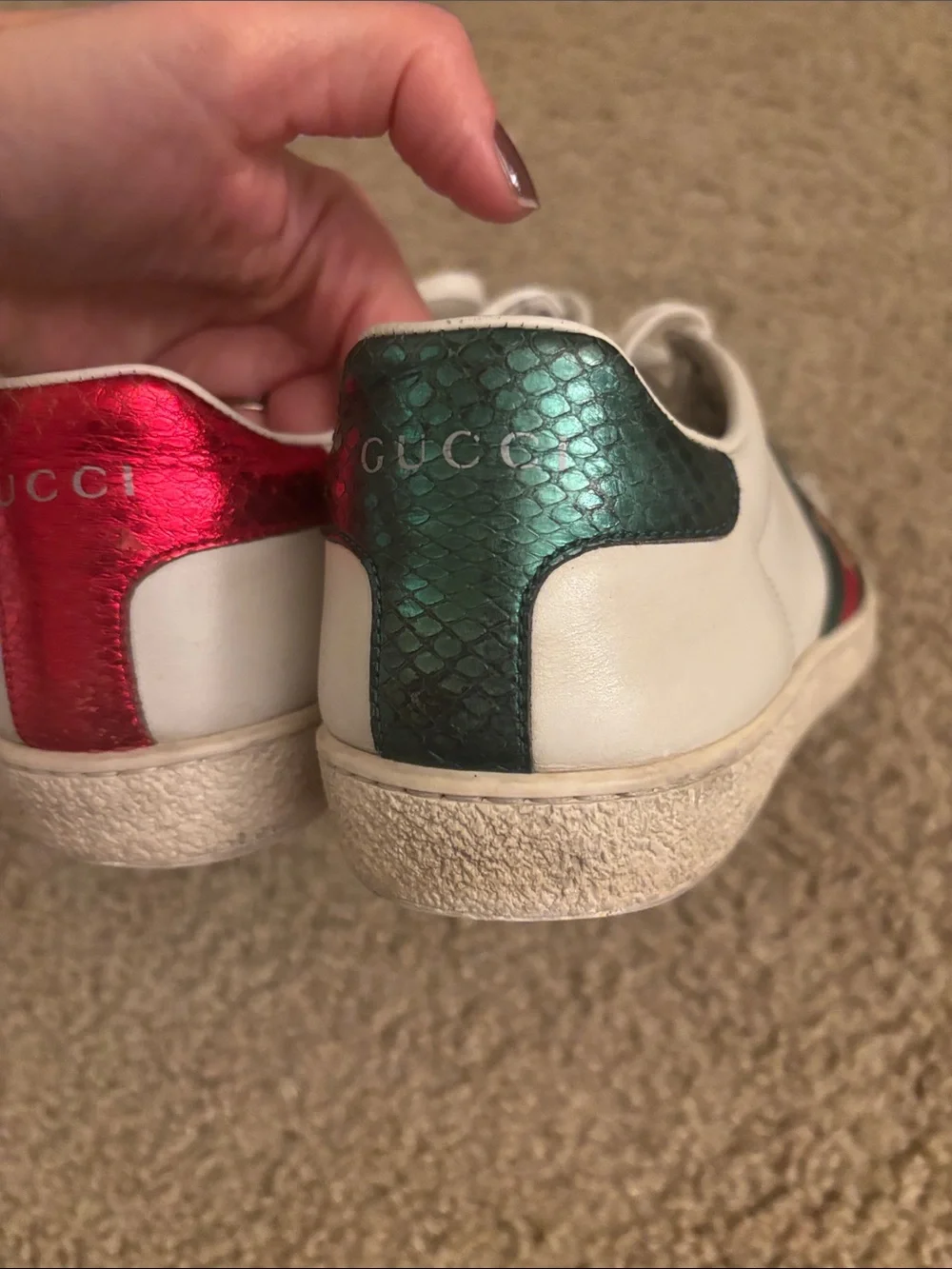 Gucci Ace Sneakers with Red & Green Stripe and Embroidered Bee Accent IT 36